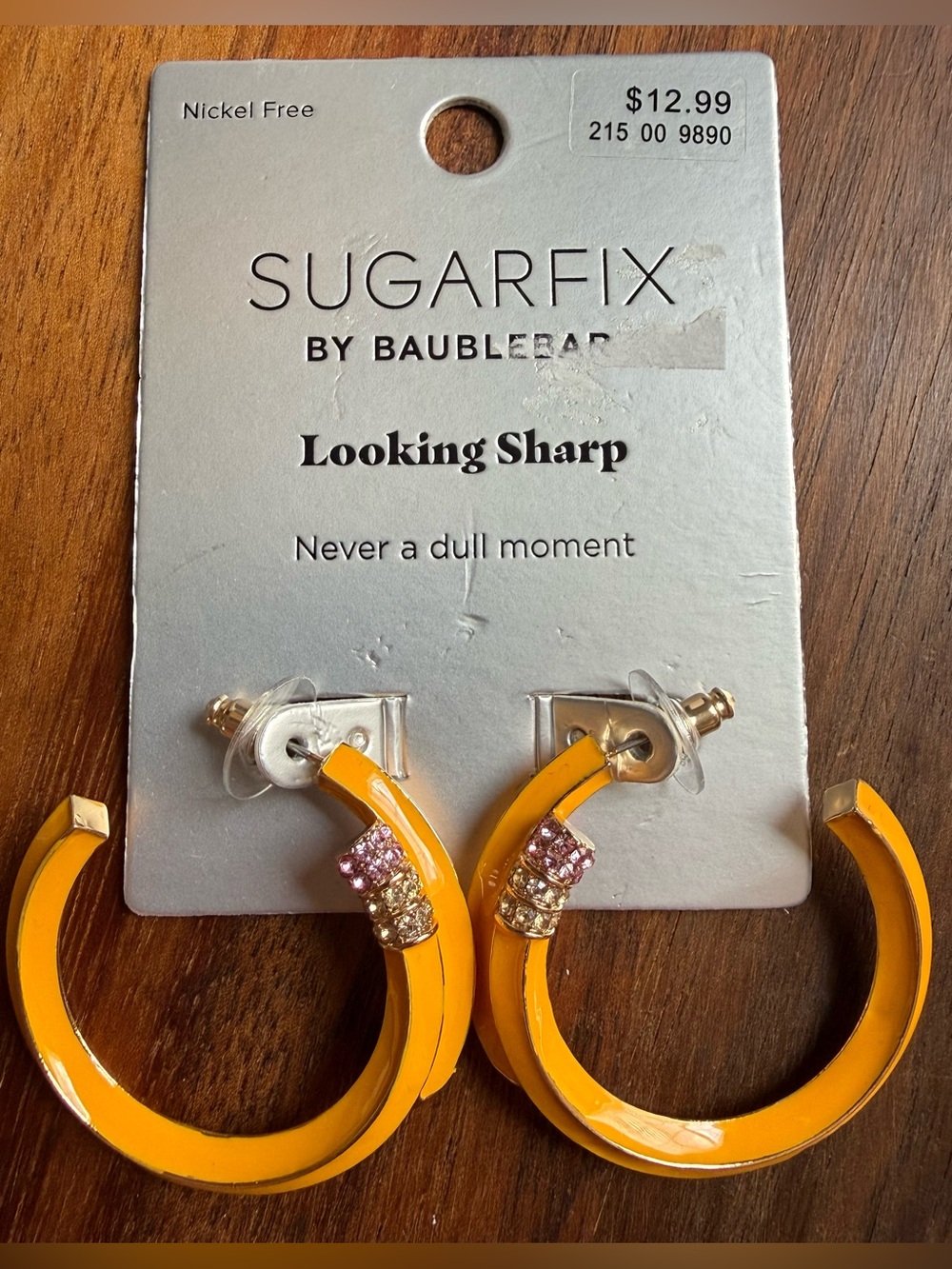 SUGARFIX BaubleBar Yellow Enamel Hoop Pencil School Teacher Rhinestone Earrings
